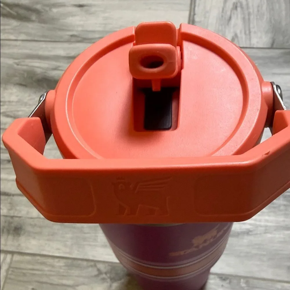 Stanley Purple Tumbler with Coral Lid and Stripe Accents 30oz.